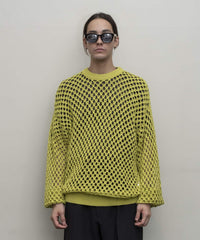 CHECKERED LOOSE GAUGE CROCHE  SWEATER