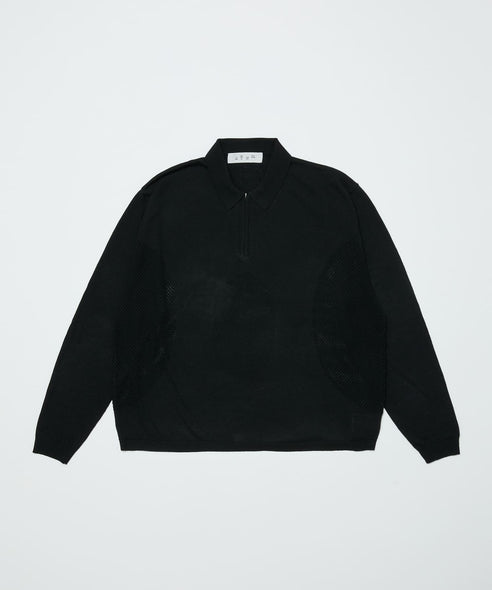 VENTILATION MESH KNIT ZIP POLO LS