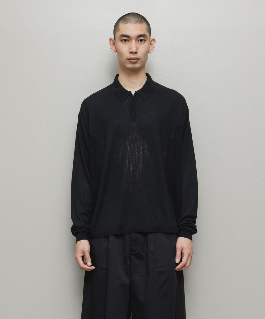 VENTILATION MESH KNIT ZIP POLO LS
