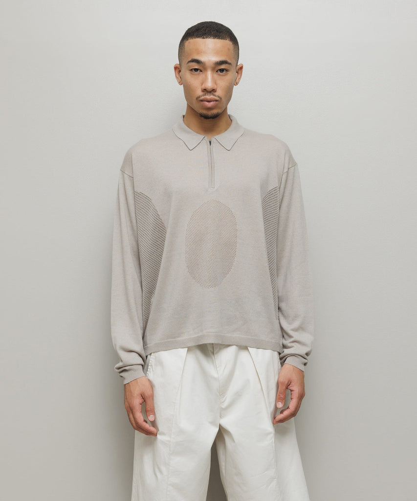 VENTILATION MESH KNIT ZIP POLO LS