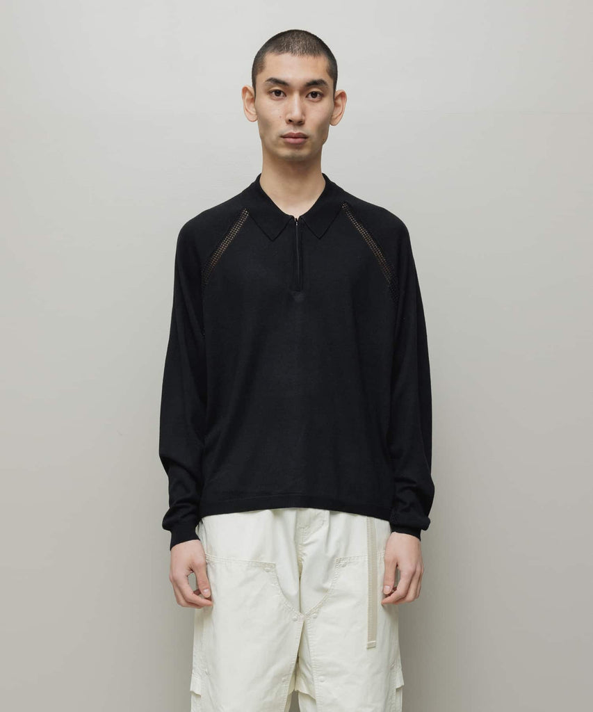VENTILATION MESH KNIT ZIP POLO LS