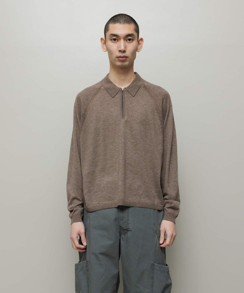 VENTILATION MESH KNIT ZIP POLO LS