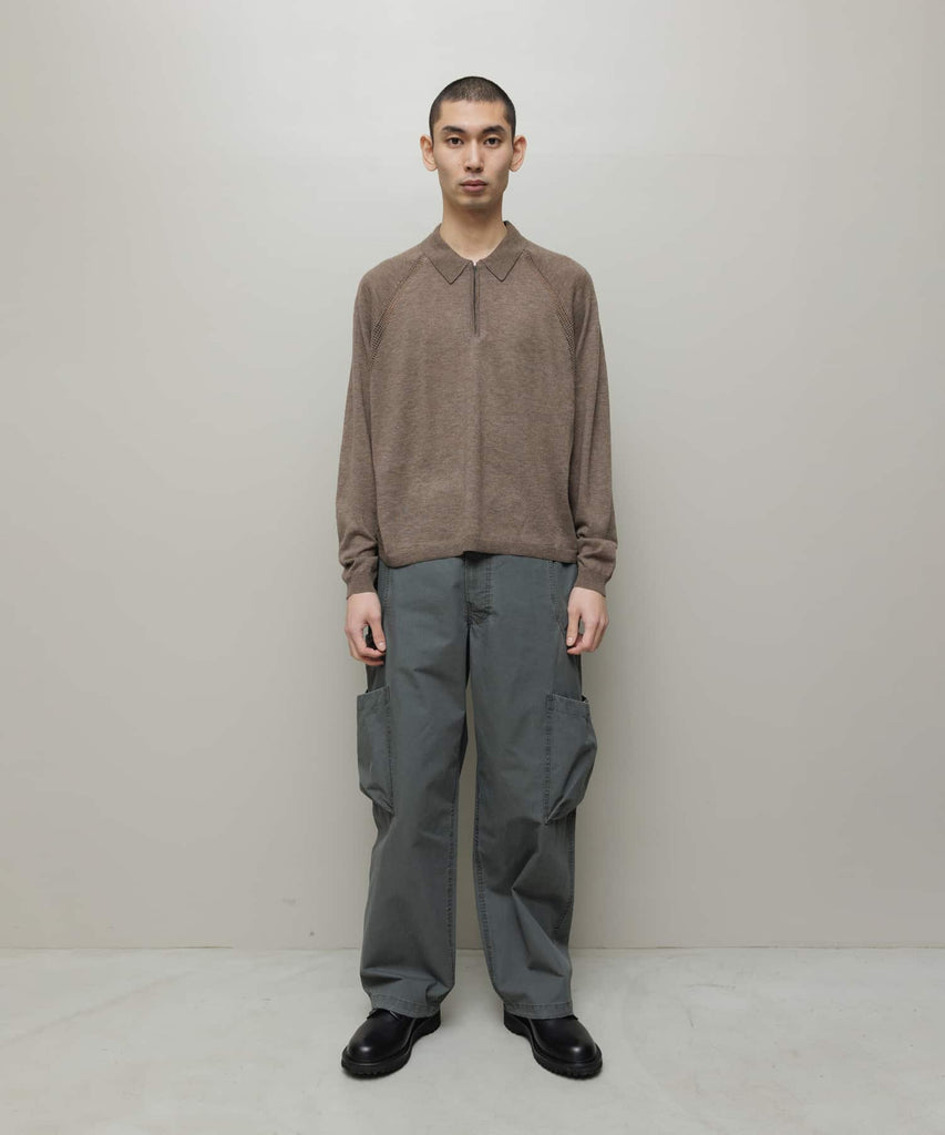 VENTILATION MESH KNIT ZIP POLO LS